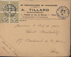 Enveloppe Avec Bloc De 4 Du YT 704 Arc De Triomphe Seul CAD Paris XIX Départ 16 3 45 Manufacture Chaussures Tillard - 1944-45 Arco Di Trionfo