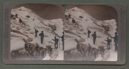 02153 "1820-ASCENT OF MT. BLANC-CROSSING BOSSONS GLACIER CREVASSES -GRANDS-MULETS IN DISTANCE-1901" STEREOSCOPICA ORIG. - Cartes Stéréoscopiques