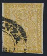 1853 - Parma 5 Cent. Giallo Arancio Annullato (n.6a) - Cert. Diena (2 Immagini) - Parma