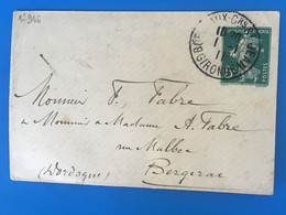 Timbre Type Semeuse 5c Oblitéré Entiers Postaux Enveloppe Repiquage1911 Bordeaux-☛ Bergerac Marcophilie Mignonette . - Umschläge Mit Aufdruck (vor 1995)