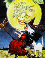 ► HALLOWEEN - Reproduction Poster Vintage (Sorcière Citrouille Lune Hibou Chat Witch Pumpkin Moon Owl Cat) - Halloween