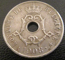 Belgique - Monnaie 25 Centimes 1908 - Légendes En Français - 25 Cent