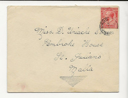 Dc32 GB 1919 Cover To MALTA With  Malta Postman Number 12 (Late Useage) - Malta