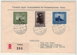 Liechtenstein // 1951 // Tableaux, Lettre Recommandée 1er Jour  24.07.1951 - Brieven En Documenten