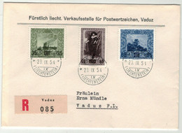 Liechtenstein // 1954 // Tableaux, Lettre Recommandée 1er Jour  28.09.1954 - Brieven En Documenten