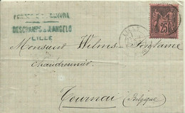 1879  Sage 25c Sur Lettre De Lille à Tournai, Belgique - 1876-1898 Sage (Tipo II)