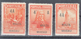 Macao Macau Portugal 1925 Postage Due MULTA Overprint Mi#1-3 Mint Hinged - Unused Stamps