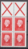 Netherlands Queen Juliana 1969 Mi#910 Mint Never Hinged Piece Of Four With Empty Fields - Ungebraucht