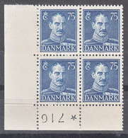 Denmark 1946 Mi#293 Mint Never Hinged Piece Of 4 With Plate Mark - Unused Stamps