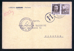 PARTANNA TRAPANI 1943 LIBRERIA GARGANO - TIMBRO COMMISSIONE PROV. DI CENSURA + FRANCOBOLLO DI PROPAGANDA (INT272) - Trapani
