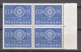 Denmark 1960 Europa Mi#386 Mint Never Hinged Piece Of 4 - Unused Stamps