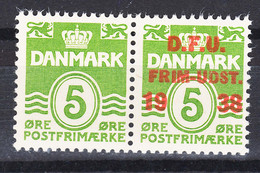 Denmark 1938 Mi#243 Mint Never Hinged Pair With And Without Overprint - Oblitérés