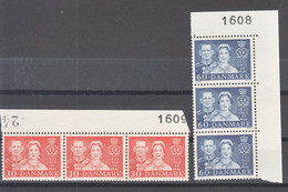 Denmark 1960 Mi#381-382 Mint Never Hinged Pieces Of 3 With Plate Marks - Nuevos