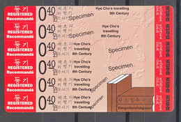 North Korea 1994 Hue Cho's Travel Explorer 6x0.40w SPECIMEN Stampcard Mi#3571-3576 - Korea, North