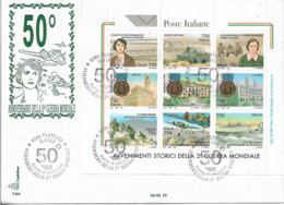 REPUBBLICA ITALIANA FOGLIETTI 1995 AVVENIMENTI STORICI DELLA 2° GUERRA MONDIALE SASS. 18 USATO SU BUSTA XF - Blocks & Sheetlets