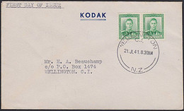 NEW ZEALAND 1941 KGVI GREEN 1d DEFINITIVE RARE KODAK FDC - Cartas & Documentos