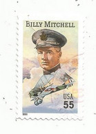 Timbre , ETATS UNIS , 1999 , BILLY MITCHELL , USA 55 , Militaria , Général Pionnier De L'aviation Militaire , Avion - Usados