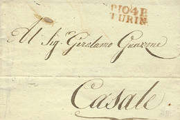 1812- TERRITOIRES CONQUIS - P.104 P. / TURIN 23 Mm Rouge   Pour Casale - 1792-1815: Veroverde Departementen