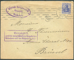 Germania 20pfg Bleu, Obl. Mécanique HAMBURG 6.12.1915 sur Lettre Vers Bruxelles Avec Ovale Violet Militarische Überwachu - Autres & Non Classés