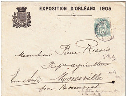 Lettre Blanc 5ct Entête Exposition D'orléans 1905 Avec Bulletin De Souscription Medaille Du Graveur Bonnefond - 1900-29 Blanc