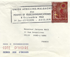 Cote D'Ivoire 1963 Abidjan African Madagascar Postal Union FDC Cover - Emissions Communes