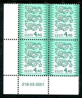 ESTONIA 2001 Arms Definitive 4.40 Kr. Block Of 4 Dated 2001  MNH / **.  Michel 376 II - Estonie