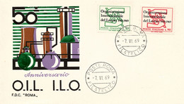 Italia 1969 FDC ROMA 50th Anniversary ILO International Labour Organization OIL Organizzazione Internazionale Del Lavoro - OIT