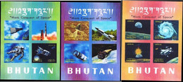 BHOUTAN-BHUTAN: Cosmos Espace. 3 Blocs Feuillets En 3D (Michel: 41/43)  Neuf Sans Charniere ** MNH (3 Scan) - Asia