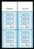 ESTONIA 1999 Arms Definitive  3.60 Kr. Perforated 13¾:14 Block Of 4 MNH / **  Michel 356 IC - Estland