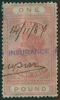 NEW ZEALAND 1887 £1 Fiscal Overprinted INSURANCE Thinned Used - Fiscaux-postaux