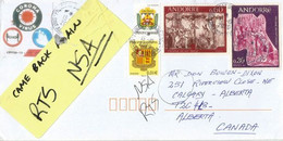 Lettre D'Andorre Adressée Au CANADA Et Retour, Durant COVID19 Lockdown,vignette Locale Prévention Coronavirus + Canadian - Lettres & Documents