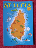 POSTAL CARTE KARTE POSTALE POST CARD ISLA DE SANTA ST. LUCIA ÎLE ISLAND GREETINGS FROM...MAPA MAP CARTE ASPECTOS..CARIBE - Sainte-Lucie