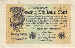 20 Mio Mark Reichsbanknote VF/F (III) - 20 Millionen Mark