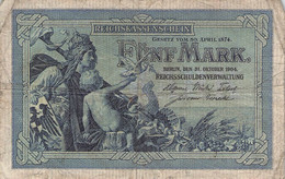 5 Mark 1904 Reichsbanknote VG/G (IV) - 5 Mark