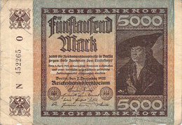 5.000 Mark 1922 Deutsche Reichsbanknote VG/G (IV) - 5.000 Mark