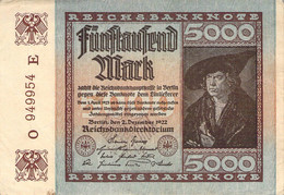5.000 Mark 1922 Deutsche Reichsbanknote VF/F (III) - 5.000 Mark