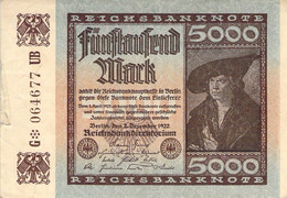 5.000 Mark 1922 Deutsche Reichsbanknote VG/G (IV) - 5000 Mark