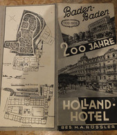 *1933* BADEN-BADEN _  HOLLAND-HOTEL 200 Jahre  1733-1933 _ RARE * 5 SCANS - Andere & Zonder Classificatie