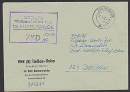 EBERSWALDE ZKD-Brief R4 Abs.: VEB (B) Tiefbau-Union Ffo 13.7.65 Kastenstempel Nach Beeskow - Official