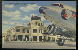 FL Postcard Jacksonville Airport Administration Building Eastern Airlines Plane 1943 Control Tower Linen Postcard - Indianapolis