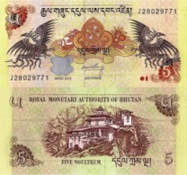 BHUTAN, 5 NGULTRUM, 2015, P28c, UNCIRCULATED - Bhután