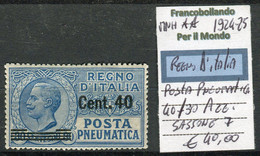 1924/25 Regno D'Italia Posta Pneumatica 40 C Su 30 C  MNH Sassone 7 - Poste Pneumatique