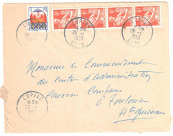 LUPIAC Gers Lettre 6 F Moissonneuse Bande De 4 1F Blason Bordeaux Ob 26 1 1959 Yv 1183 1115 - Briefe U. Dokumente