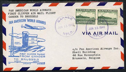 Newfoundland 1946 Pan American Airways First Clipper Air Mail Flight Cover To Belgium - Primeros Vuelos