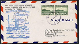 Newfoundland 1946 Pan American Airways First Clipper Air Mail Flight Cover To Czechoslovakia - Primeros Vuelos