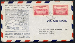 Newfoundland 1946 Pan American Airways First Clipper Air Mail Flight Cover To India - Primeros Vuelos