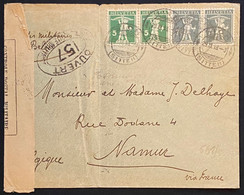 Lettre Suisse Prisonnier De Guerre N°136 X2 & 160 X2 Obl De Sion Pour Namur En Belgique + Censure Française 157 RR - Belgische Armee