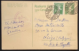 Entier Carte Suisse 5c Vert + Complément N°130 Obl De Geneve Pour Liège En Belgique + Censure Allemande Intéressant !! - Armée Belge