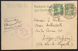 Entier Carte Suisse 5c Vert + Complément N°130 Obl De Geneve Pour Liège En Belgique + Censure Allemande Intéressant !! - Army: Belgium