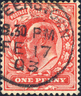 KEVII  SG219 1d Scarlet Used "QUEENSTOWN " (Cobh, Co. Cork, Ireland) CDS - Used Stamps